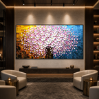 PINK BLOSSOM DREAM: Pink White Impasto Flowers French Romantic Canvas