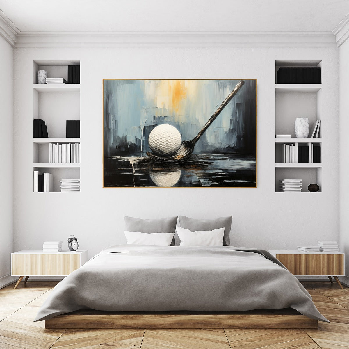 POISED: Textured Minimalist Golf Still Life Painting with Precision Focus
