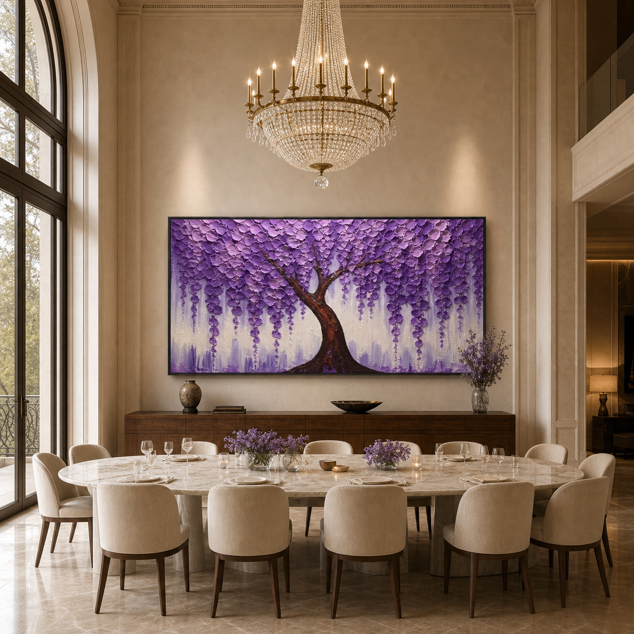 PURPLE WISTERIA: Purple Cascading Blossoms Textured Canvas