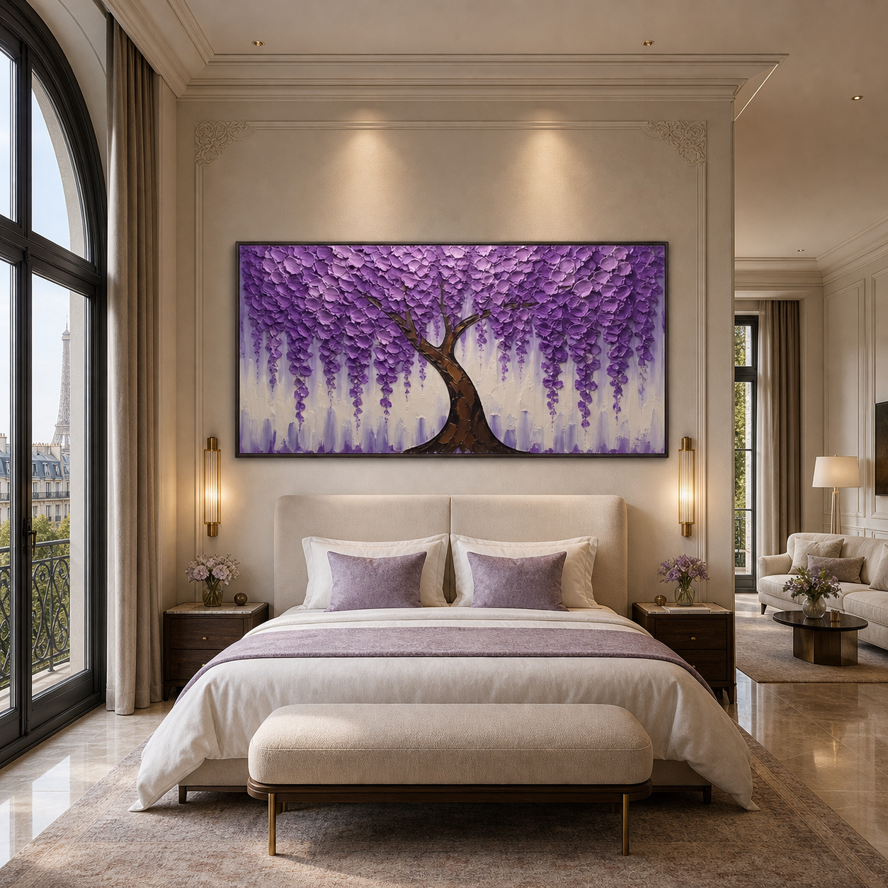 PURPLE WISTERIA: Purple Cascading Blossoms Textured Canvas