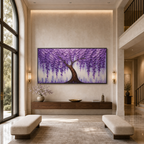 PURPLE WISTERIA: Purple Cascading Blossoms Textured Canvas