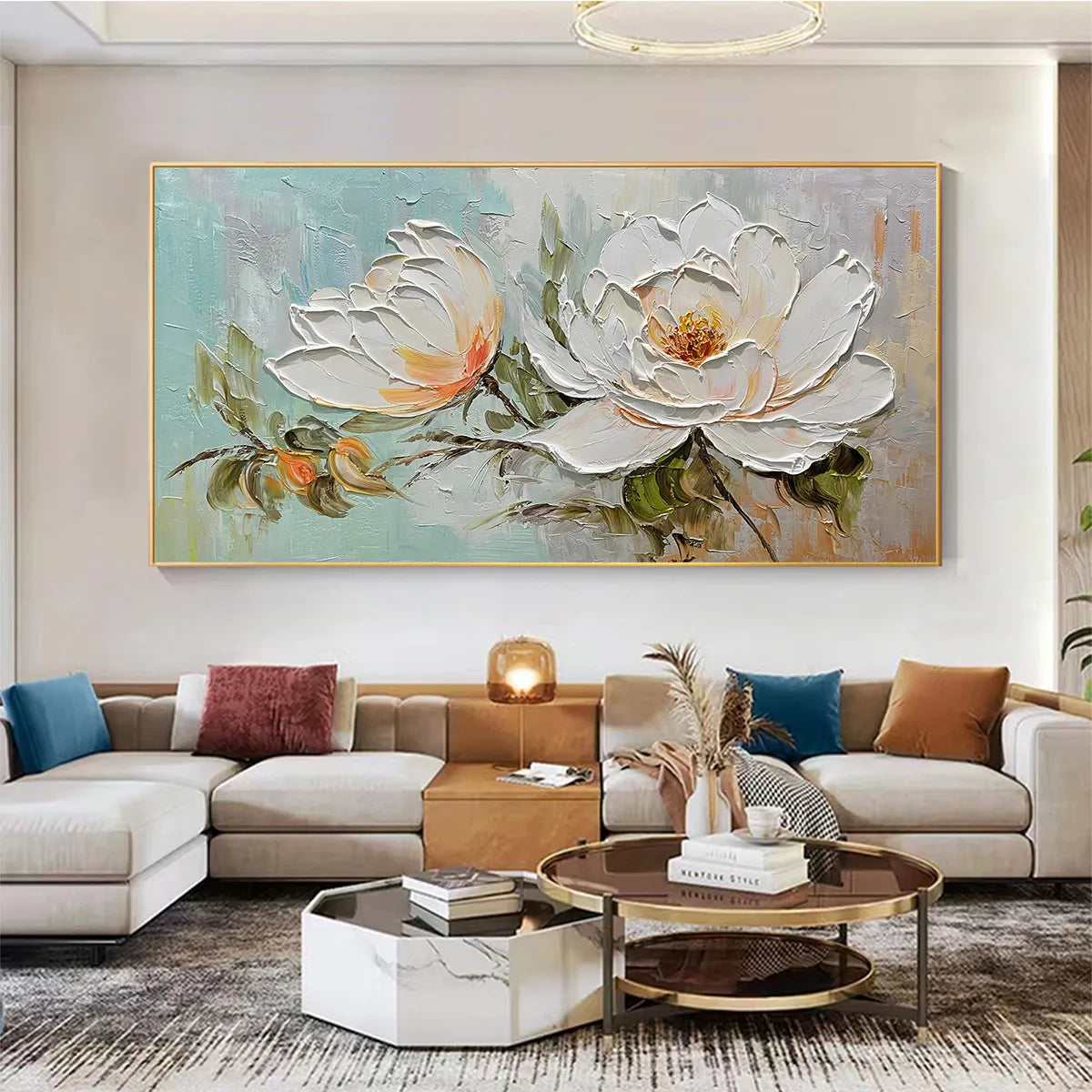 PEONY HARMONY: White Peach Peony Oil Painting