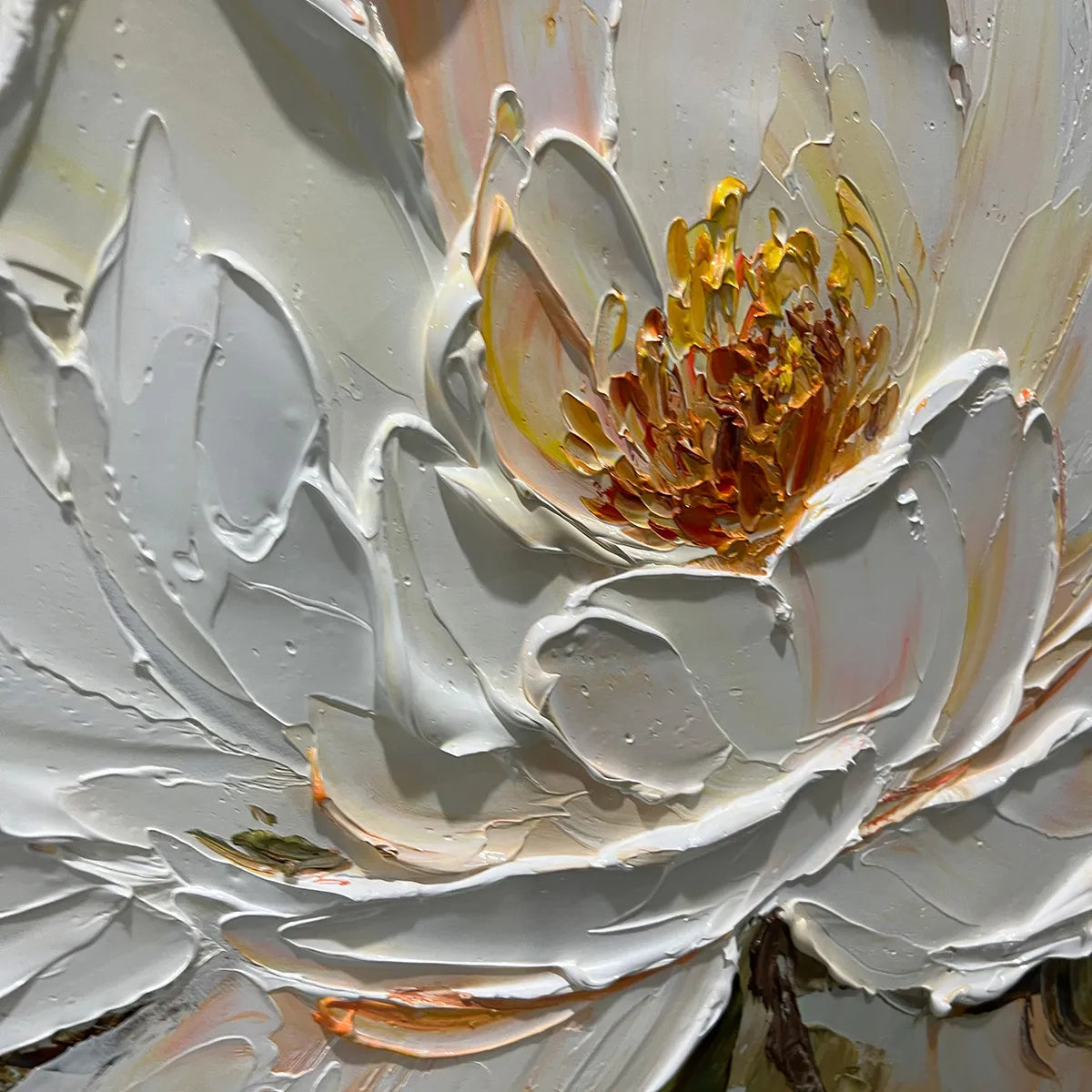 PEONY HARMONY: White Peach Peony Oil Painting