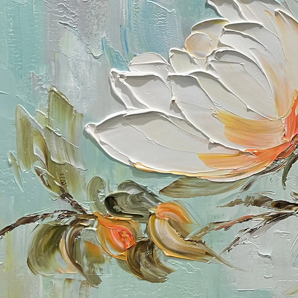 PEONY HARMONY: White Peach Peony Oil Painting