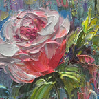 PASTEL ROSE GARDEN: Original Impasto Pink Yellow Cream Floral Canvas