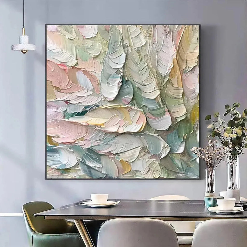 Pastel Feathers: Textured Abstract Painting | Impasto Wall Art | Square Canvas | Dreamy Decor