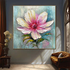 Blushing Bloom: Pink Flower Impasto Oil Painting Canvas Wall Art Home Decor