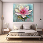 BLUSHING BLOOM: Textured Impasto Soft Pink White Single Flower Canvas