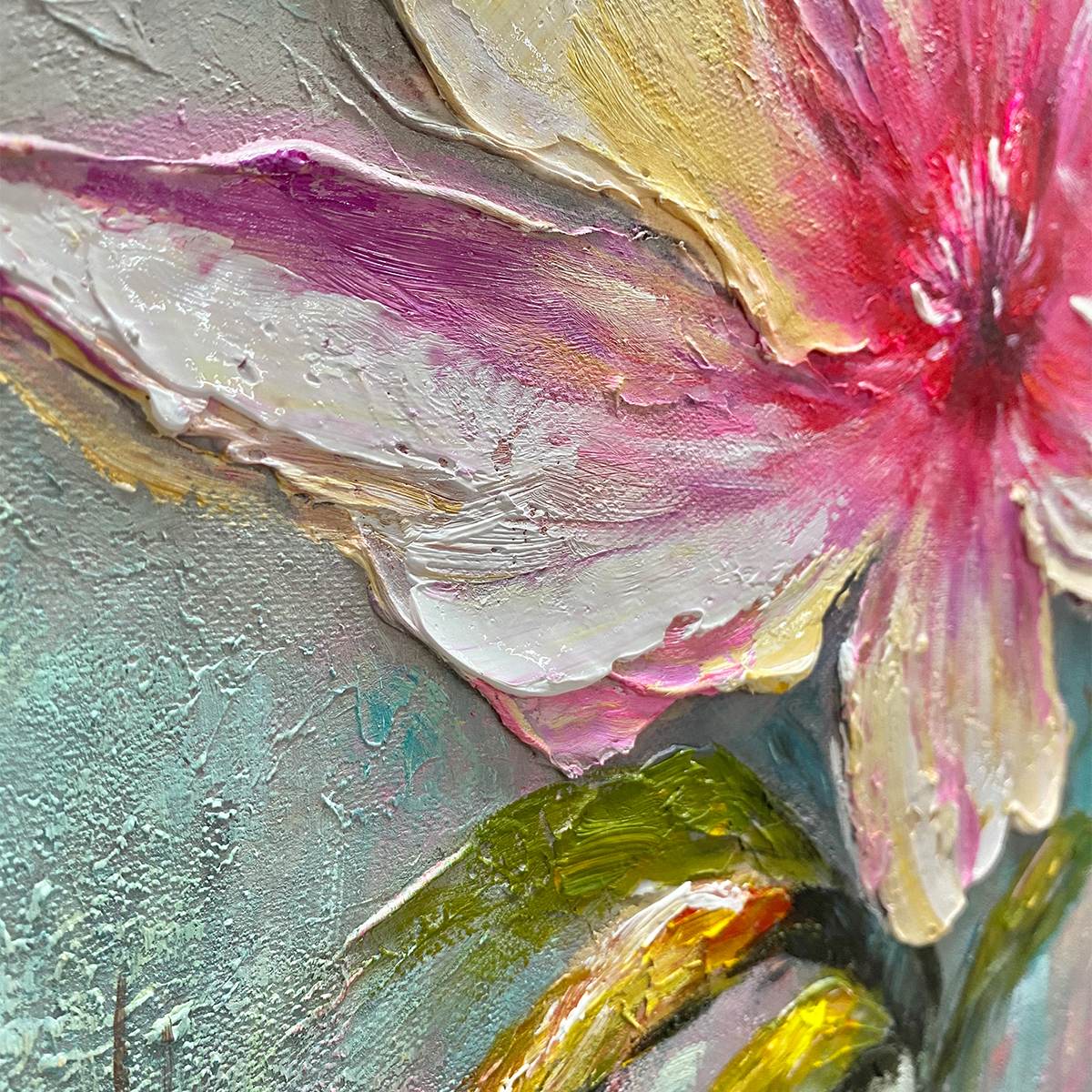 BLUSHING BLOOM: Textured Impasto Soft Pink White Single Flower Canvas