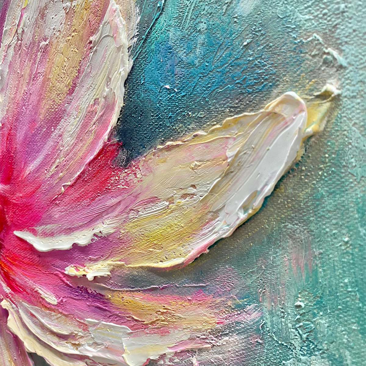 BLUSHING BLOOM: Textured Impasto Soft Pink White Single Flower Canvas