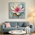 BLUSHING BLOOM: Textured Impasto Soft Pink White Single Flower Canvas