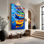 RAINBOW HARBOR: Vibrant Impasto Boatscape Colorful Harbor Art Cheerful Energy