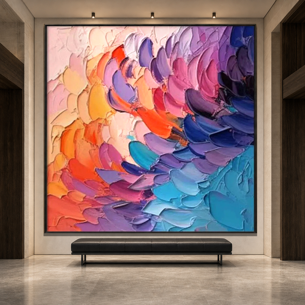 RAINBOW WAVES: Colorful Impasto Wave Canvas