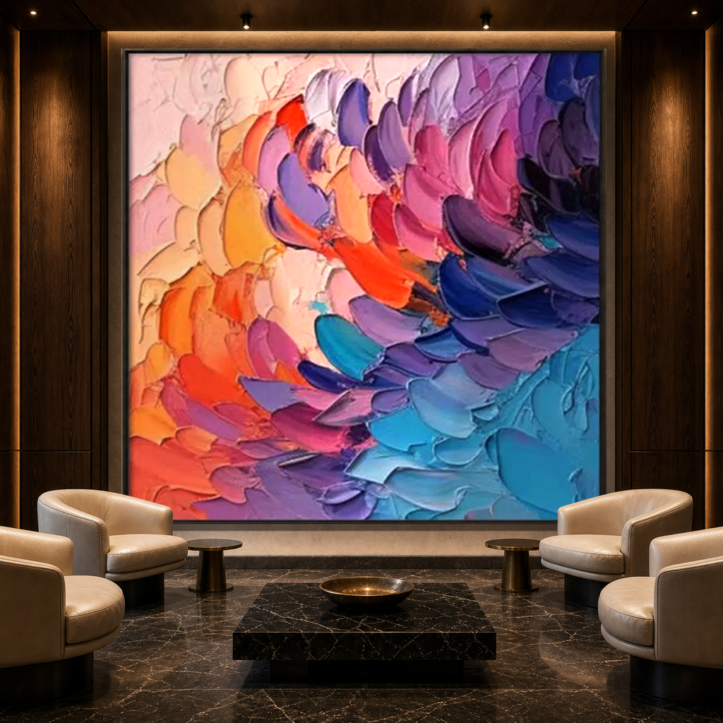 RAINBOW WAVES: Colorful Impasto Wave Canvas