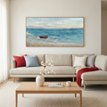 RED BOAT AT THE SHORE: Small Red Boat Quiet Beach Canvas