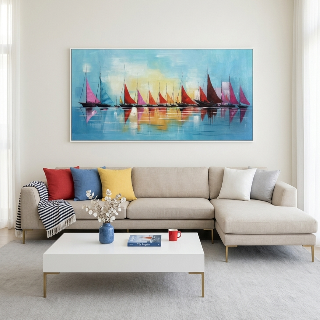 REGATTA: Textured Sailboat Seascape Panoramic Wall Art