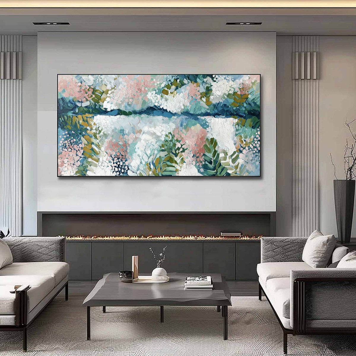 RIVER OF PETALS: Textured Abstract Floral Landscape Painting