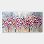 Rosewood Dawn: Textured Floral Landscape Oil Painting Canvas Wall Art Decor in Pink