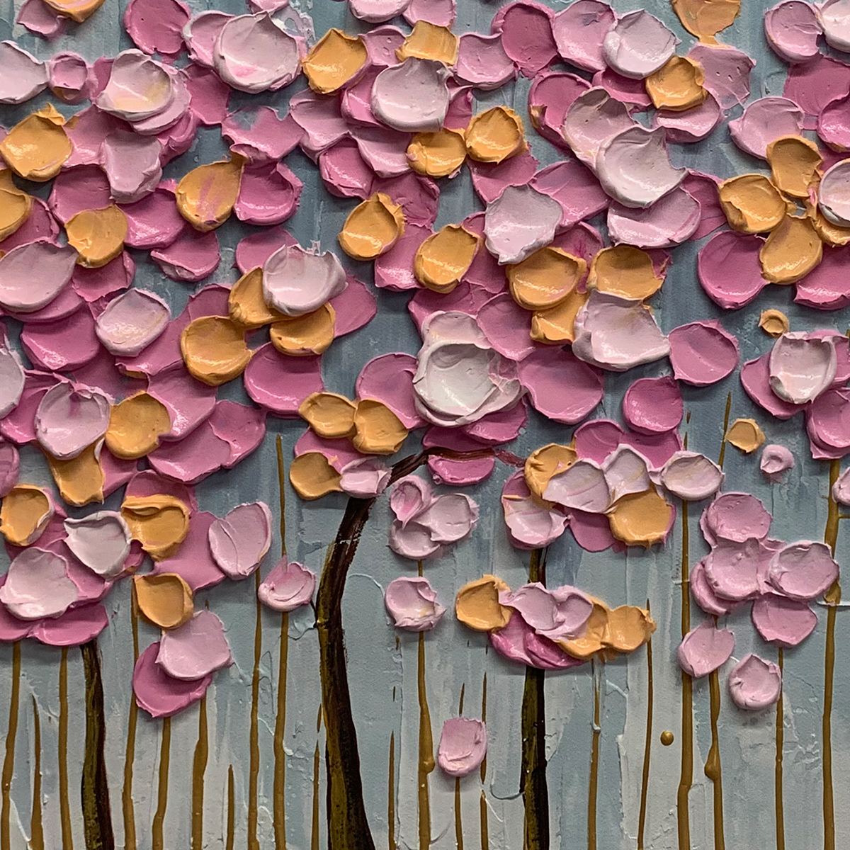 Rosewood Dawn: Textured Floral Landscape Oil Painting Canvas Wall Art Decor in Pink