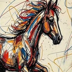 RUNNING HORSE: Graffiti Horse Red Heart Street Impasto Canvas