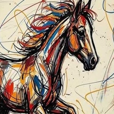 RUNNING HORSE: Graffiti Horse Red Heart Street Impasto Canvas