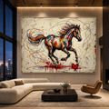 RUNNING HORSE: Graffiti Horse Red Heart Street Impasto Canvas
