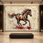 RUNNING HORSE: Graffiti Horse Red Heart Street Impasto Canvas
