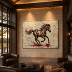 RUNNING HORSE: Graffiti Horse Red Heart Street Impasto Canvas