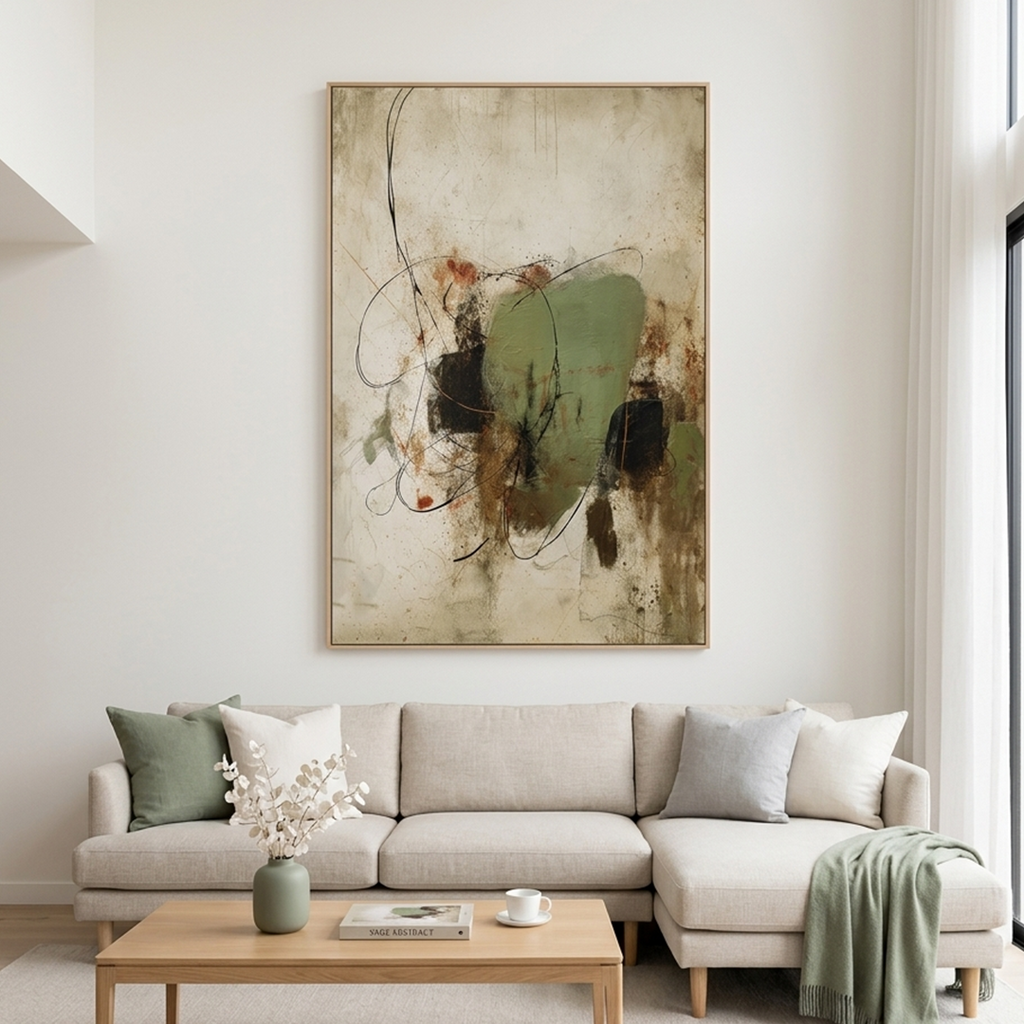 SAGE ABSTRACT: Muted Sage Green Delicate Lines Soft Shapes Canvas