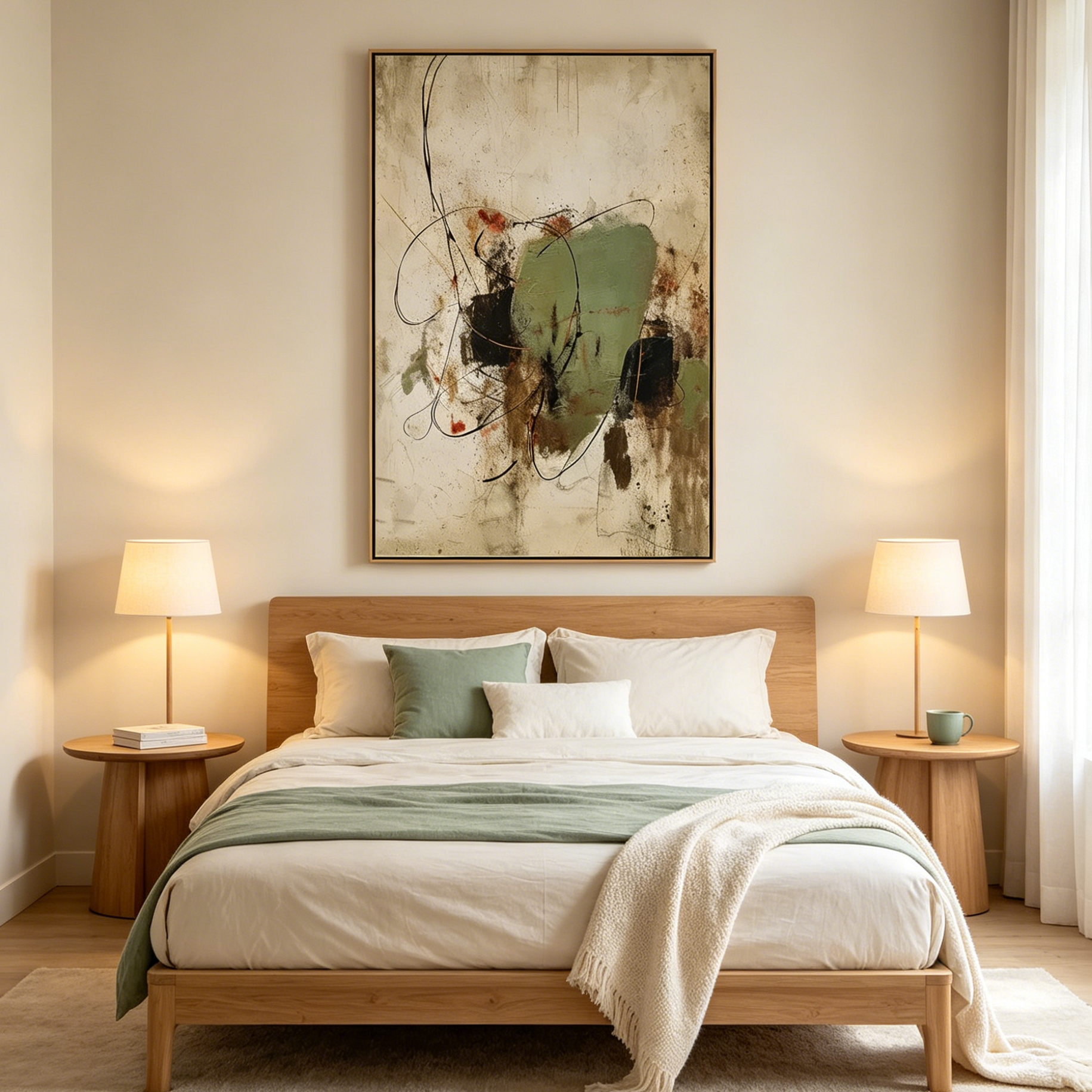 SAGE ABSTRACT: Muted Sage Green Delicate Lines Soft Shapes Canvas