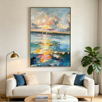 SAILBOATS AT SUNSET: Vertical Coastal Sunset Wall Art