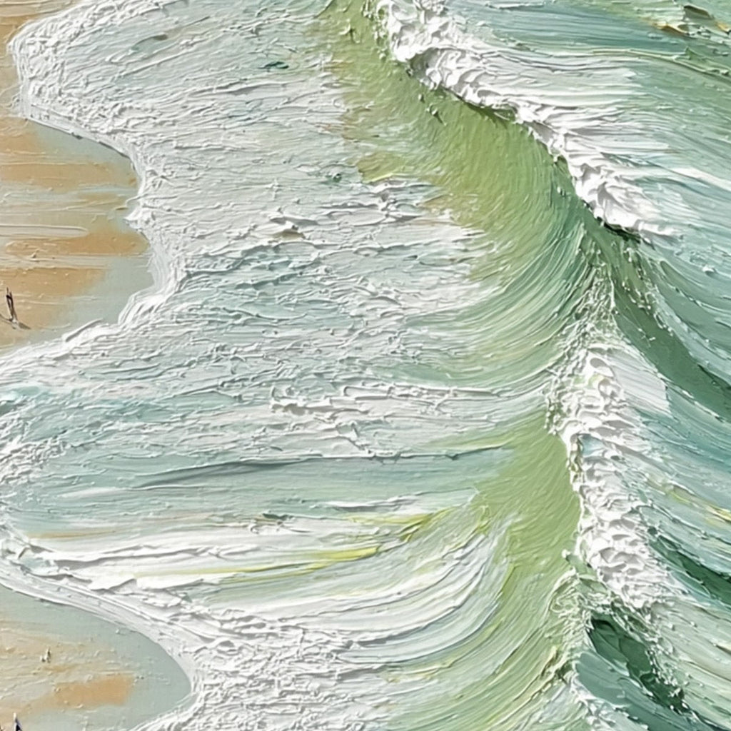 SEASHORE SERENADE: Impasto Swirling Waves Beach Figures Canvas
