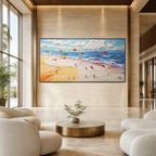 SEASIDE CELEBRATION: Colorful Beach Umbrellas Impasto Canvas