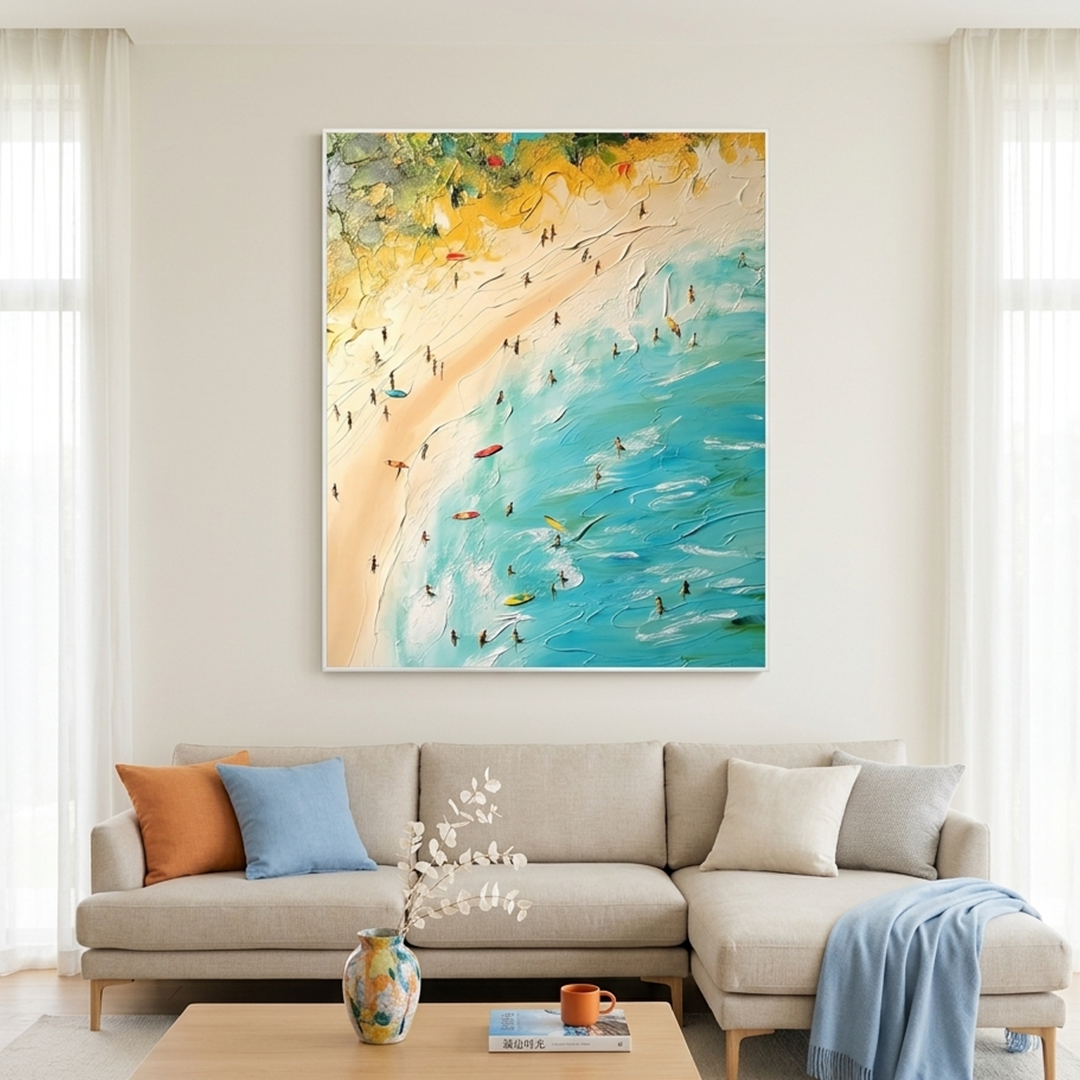 SEASIDE REVERIE: Impasto Colorful Figures Beach Summer Waves Canvas