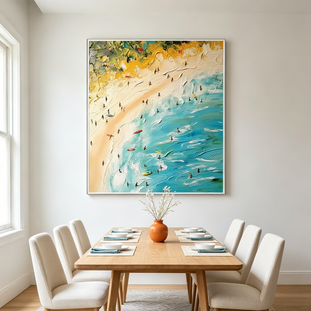 SEASIDE REVERIE: Impasto Colorful Figures Beach Summer Waves Canvas