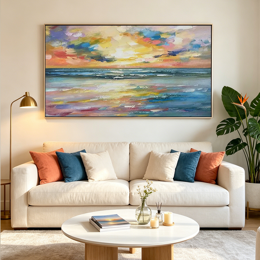 SEASIDE SUNSET SERENADE: Textured Coastal Sunset Wall Art