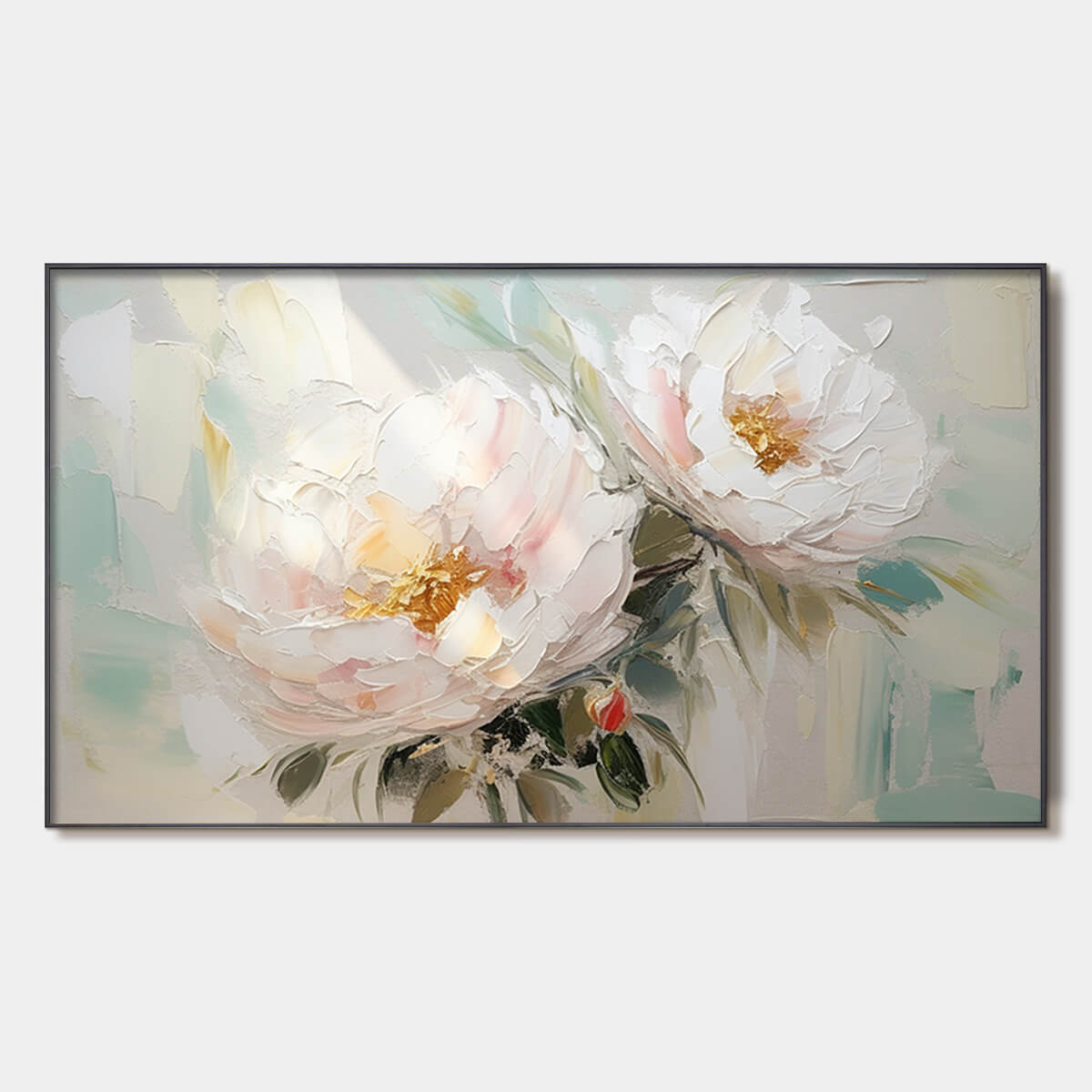 Serene Blossoms: Textured Floral Oil Painting Canvas Wall Art Decor in Soft White and Blush
