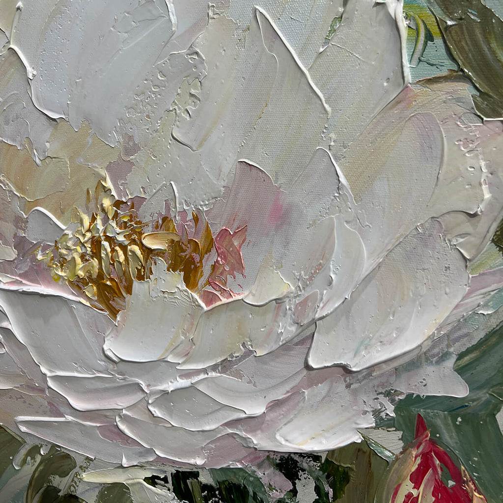 SERENE BLOSSOMS: Blush White Peony Oil Painting