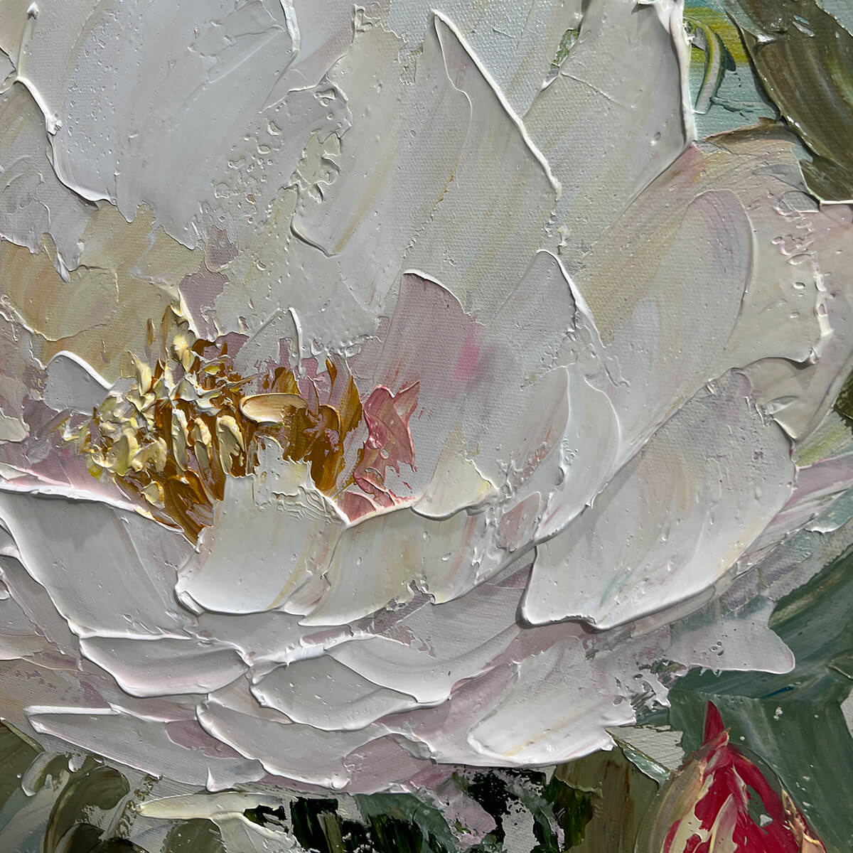 SERENE BLOSSOMS: Blush White Peony Oil Painting