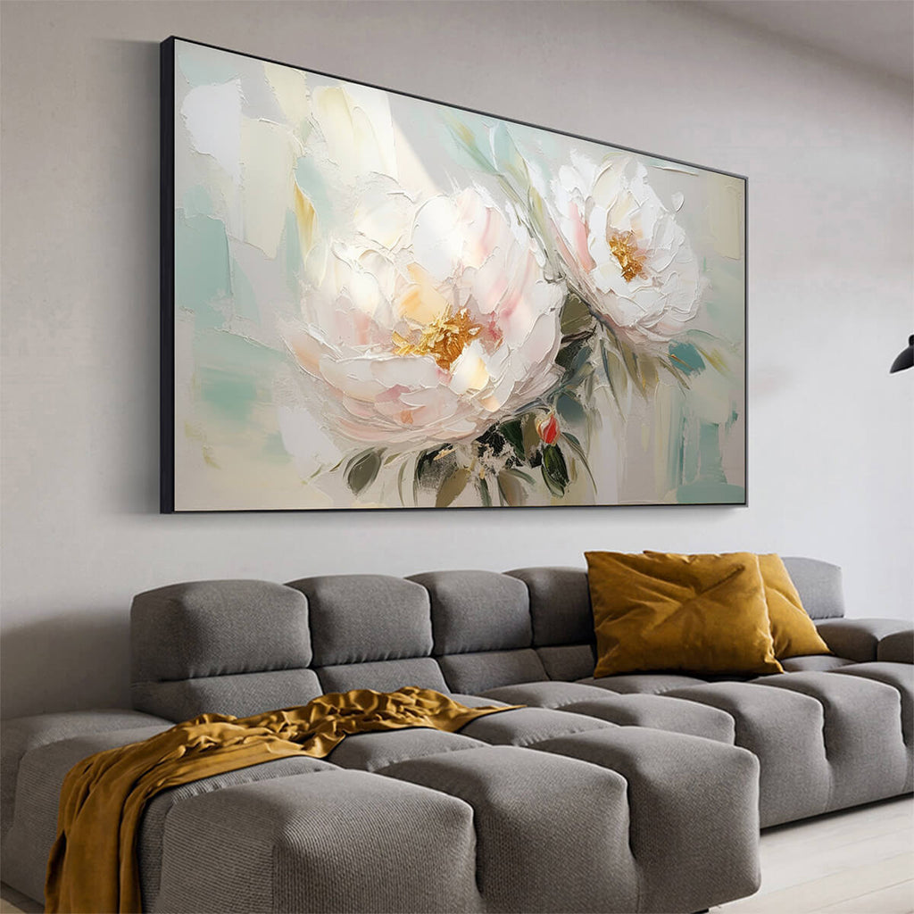 SERENE BLOSSOMS: Blush White Peony Oil Painting