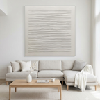 SERENE LINES: Textured White Raised Lines Minimalist Oil Painting