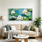 SERENE LOTUS POND: Textured Impasto Water Lilies Canvas