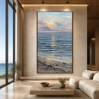 SERENE SEASCAPE: Soft Sunlit Ocean Textured Minimalist Canvas