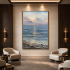 SERENE SEASCAPE: Soft Sunlit Ocean Textured Minimalist Canvas
