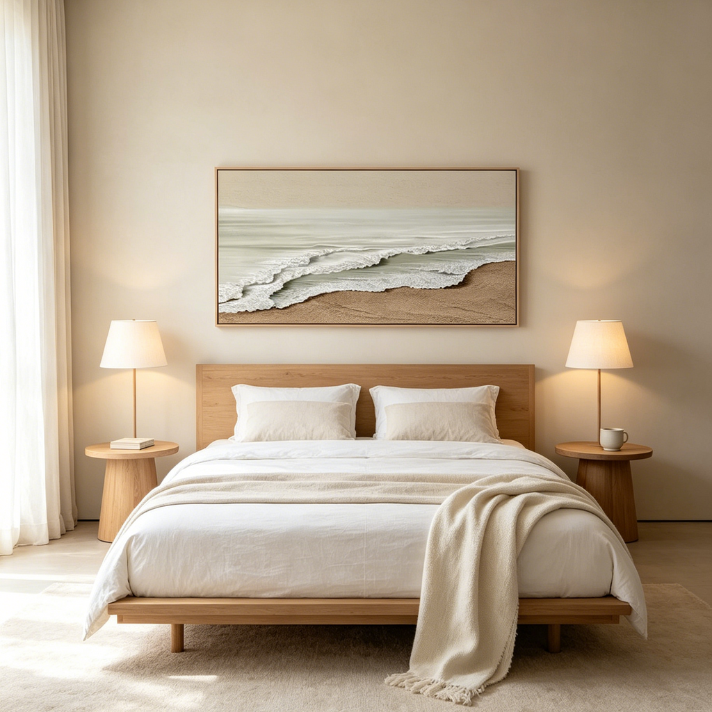 SERENE SHORE: Textured Beige Coastal Landscape Minimalist Canvas