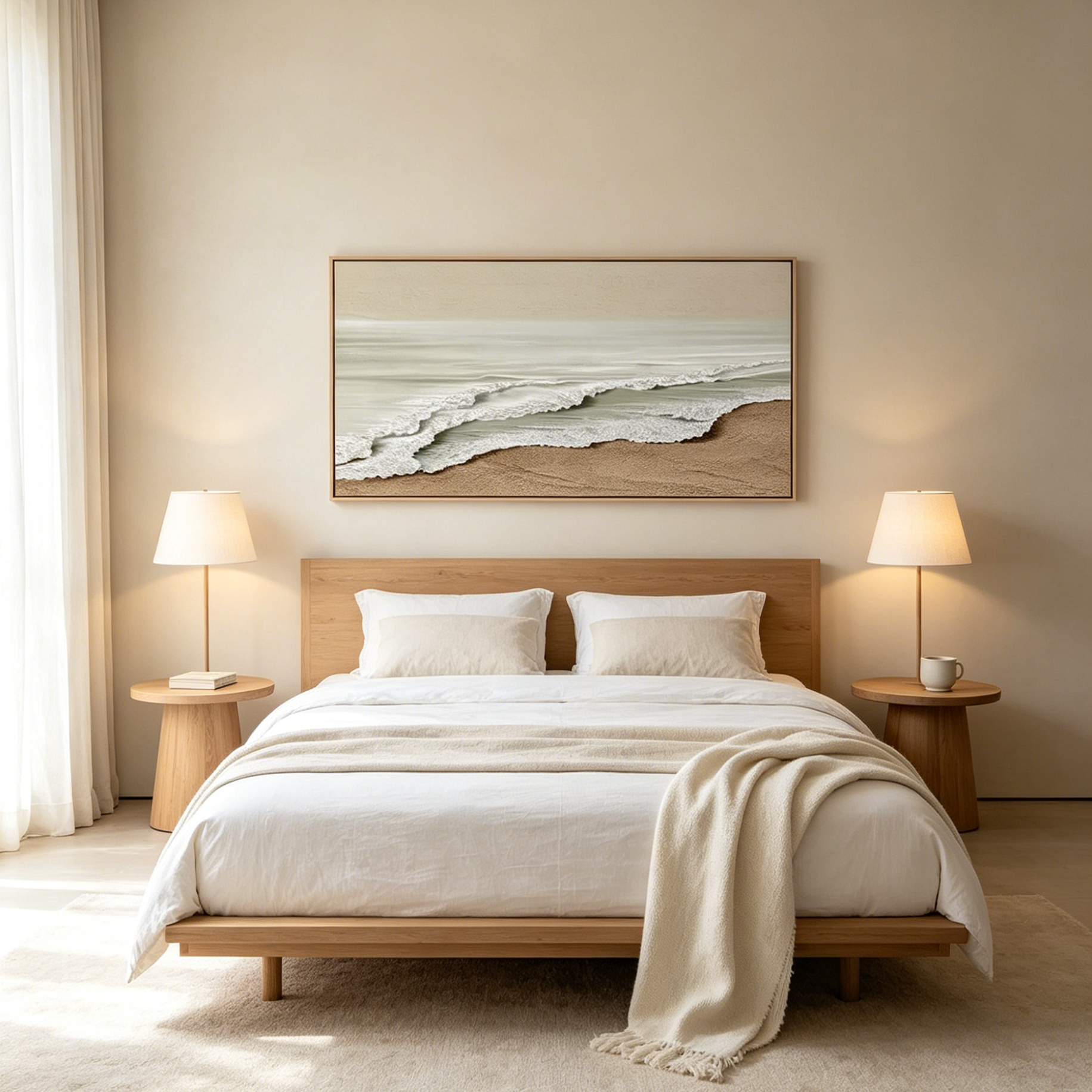 SERENE SHORE: Textured Beige Coastal Landscape Minimalist Canvas