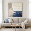 SERENE SHORE: Blue And Beige Minimalist Abstract Coastal Square Canvas
