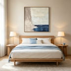 SERENE SHORE: Blue And Beige Minimalist Abstract Coastal Square Canvas