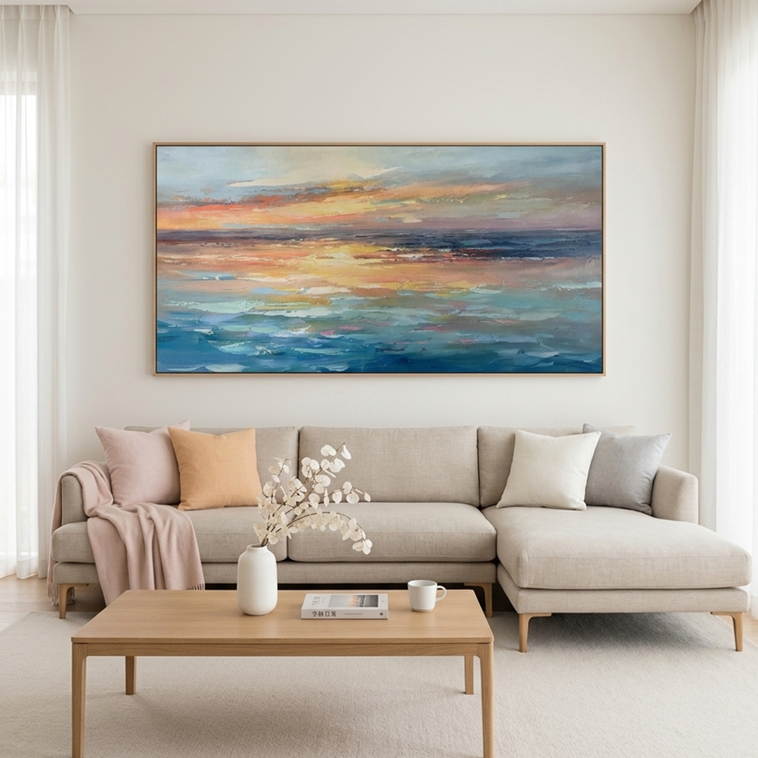 SERENE SUNSET: Textured Warm Hues Sea Calm Evening Canvas