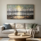 SERENE WATERS: Textured Trees Reflected In Still  Lake Canvas